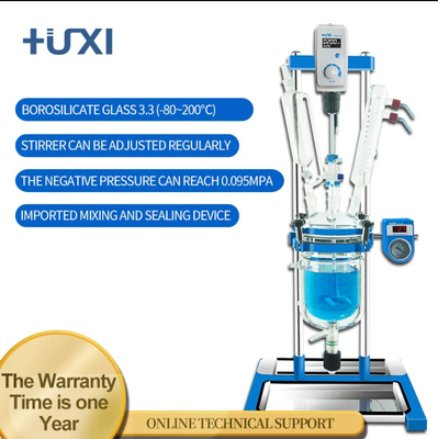 Instrumen medis Vacuum Glass Reactor 1L 2L 5L Mixing Glass Reactor Variable frequency speed control Reaksi kaca